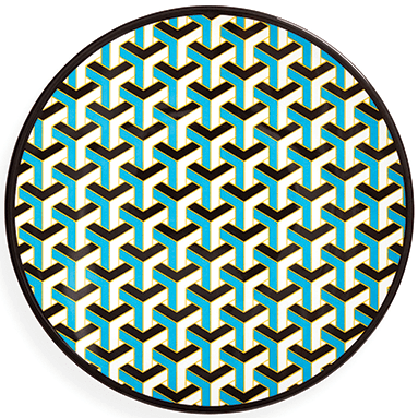Mykonos melamine dinner plate in blue, £12, Jonathan Adler