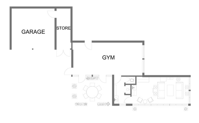 The floorplan shows how each area connects to create continuity between spaces and fluidity through to the garden