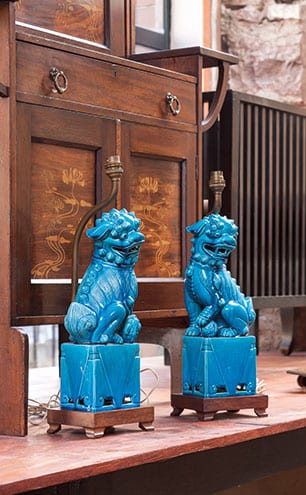 A pair of ceramic Foo Dog lamps from 1910