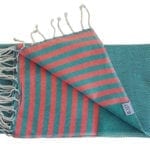 5Comptoir Fouta tunisienne bleu canard rayée orange vif
