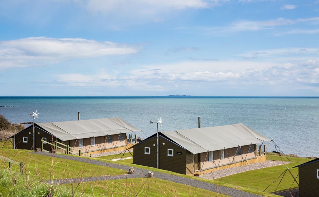 The lodges face out to sea and the East Lothian coast beyond