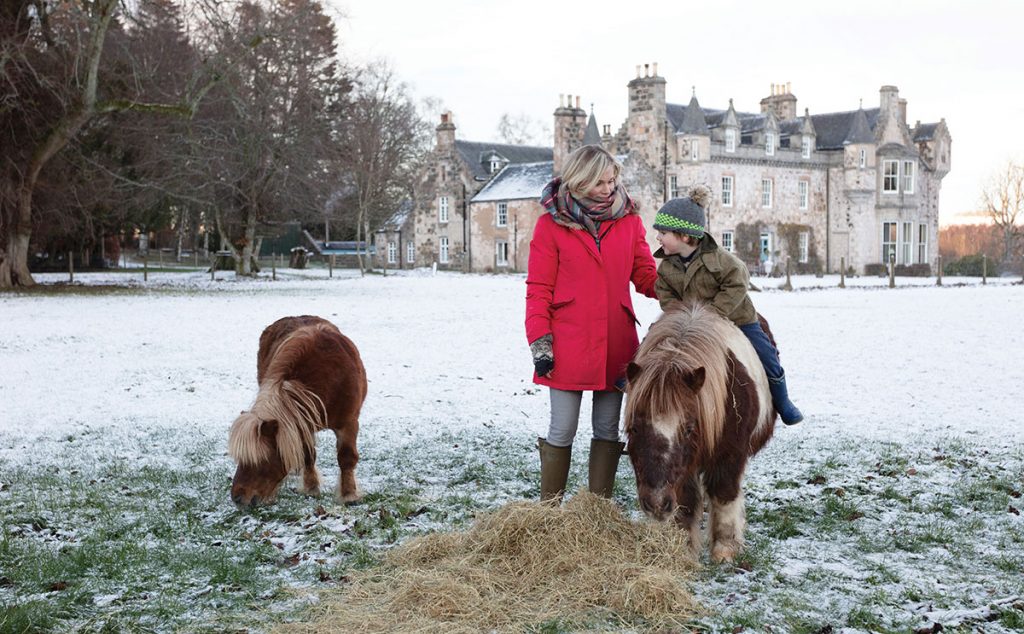 Sarah and Harry with their Shetland ponies. The castle estate stretches across hundreds of acres, including magnificent parkland and forests