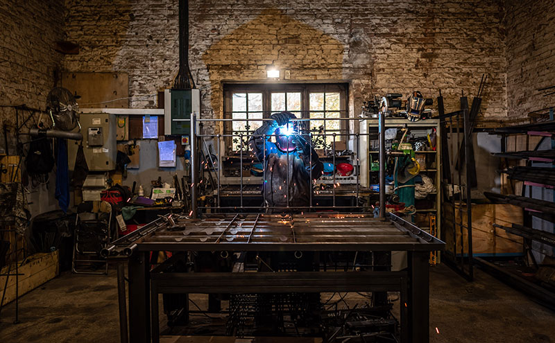 bed being constructed by Wrought Iron and Brass Bed Company