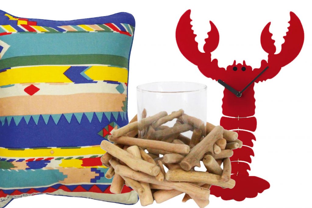 patterned-cushion-lobster-clock-and-driftwood-candle