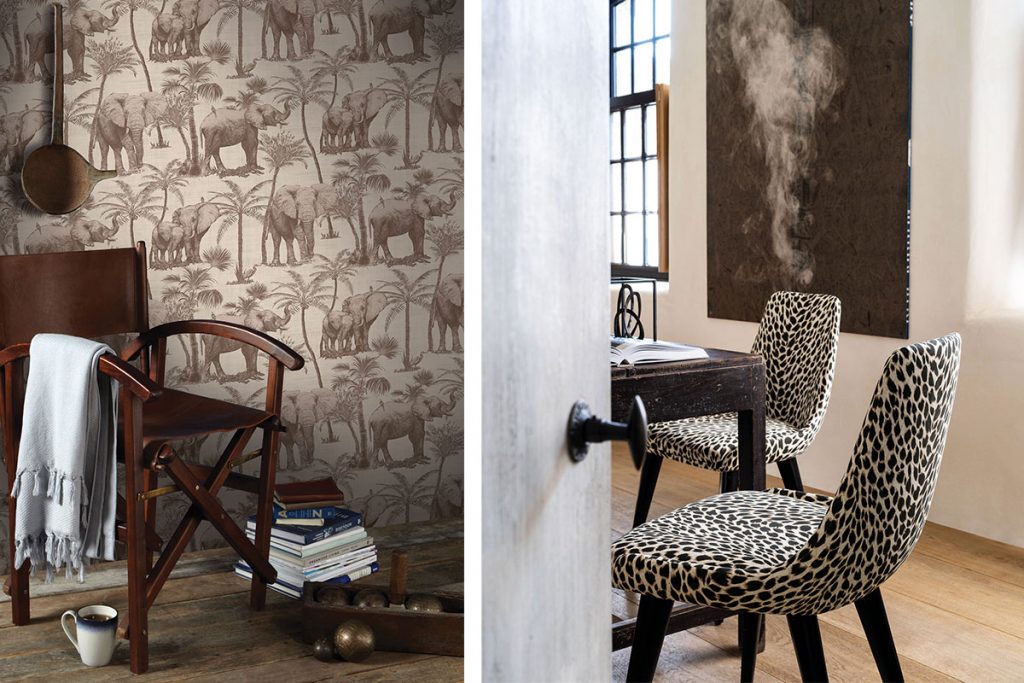 elephant-print-wallpaper-and-spotted-chairs