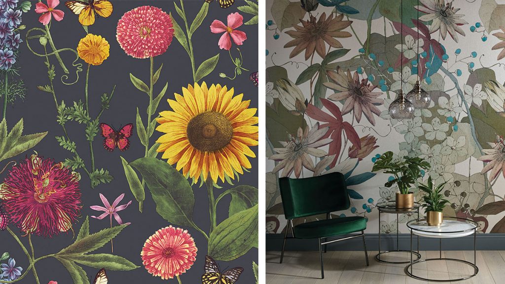 floral-wallpaper-on-navy-with-green-chair