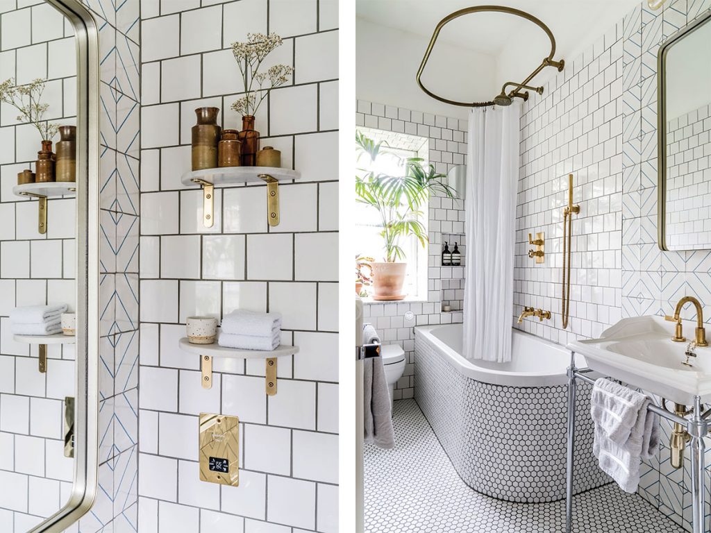 Black And White Tiled Bathroom With Gold Fixtures Homes