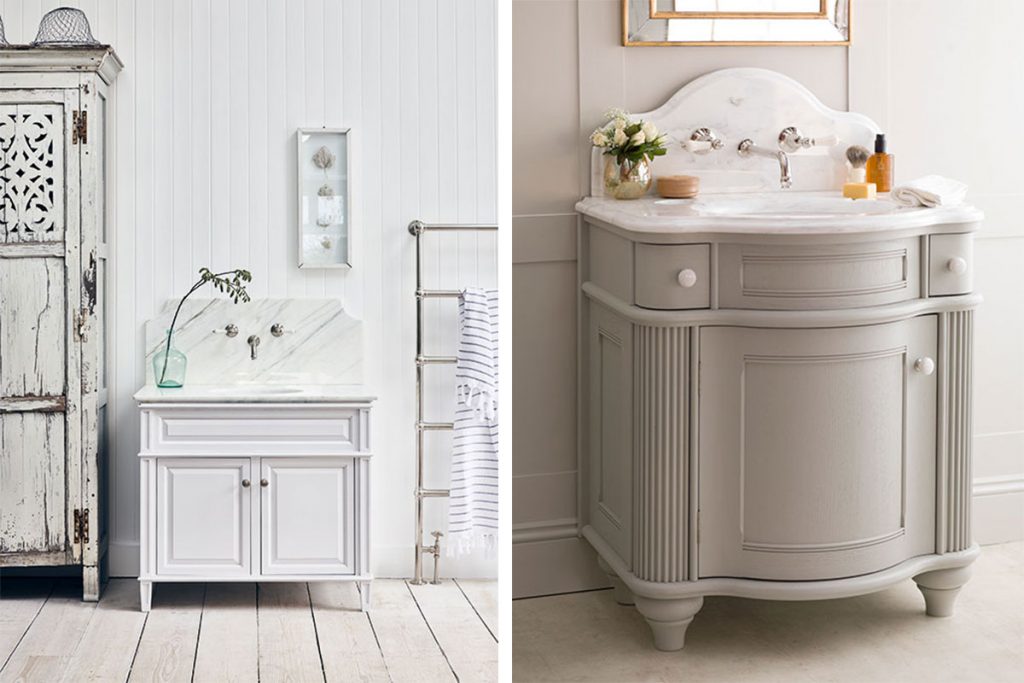 FOSTER_HOUSE_PYRFORD_SINGLE_VANITY_UNIT_PAINTED_IN_ARABASCATO_MARBLE_WITH_WALL_MOUNTED_TAPS_5561-and-LA_PARISIENNE_SINGLE_VANITY_UNIT_PAINTEDWHITE_ARABASCATO_MARBLE_ANGLED