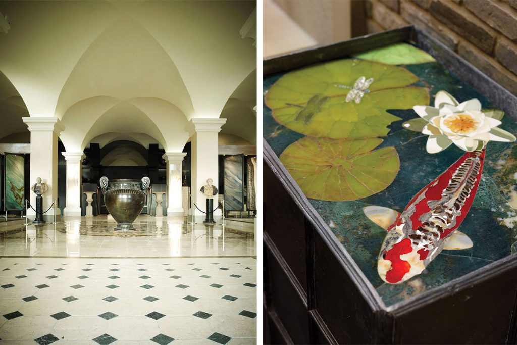 marble-hallway-and-koi-fish-in-stone-on-table