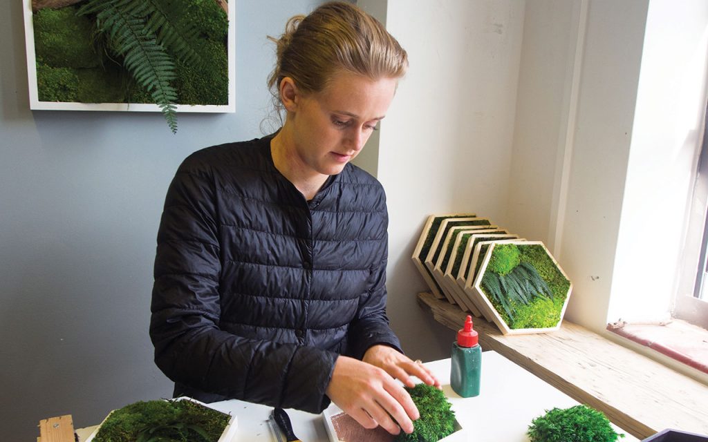 moss artist at her desk