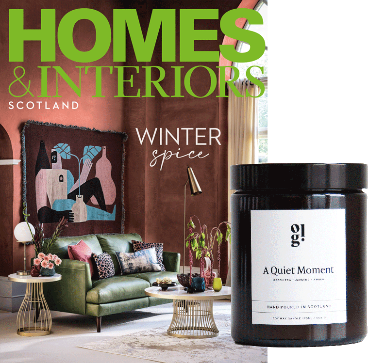 Homes & Interiors cover image with complimentary gift candle