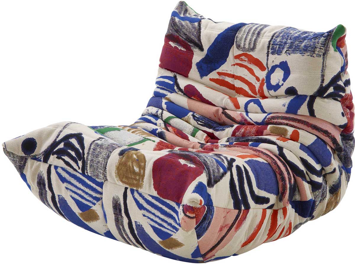 An image of the Togo covered in a vibrant abstract pattern - a fabric by Pierre Frey
