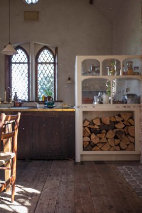 View of the log store in the rectory kitchen