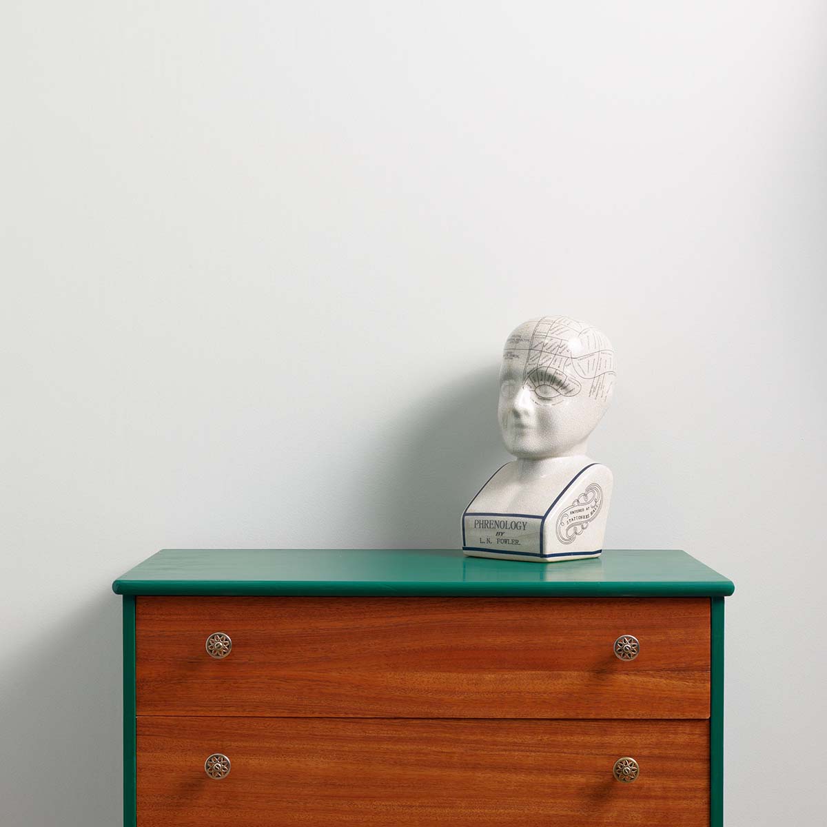 Chest of drawers in front of a wall painted in Frenchic Paint shade 'And Breathe'