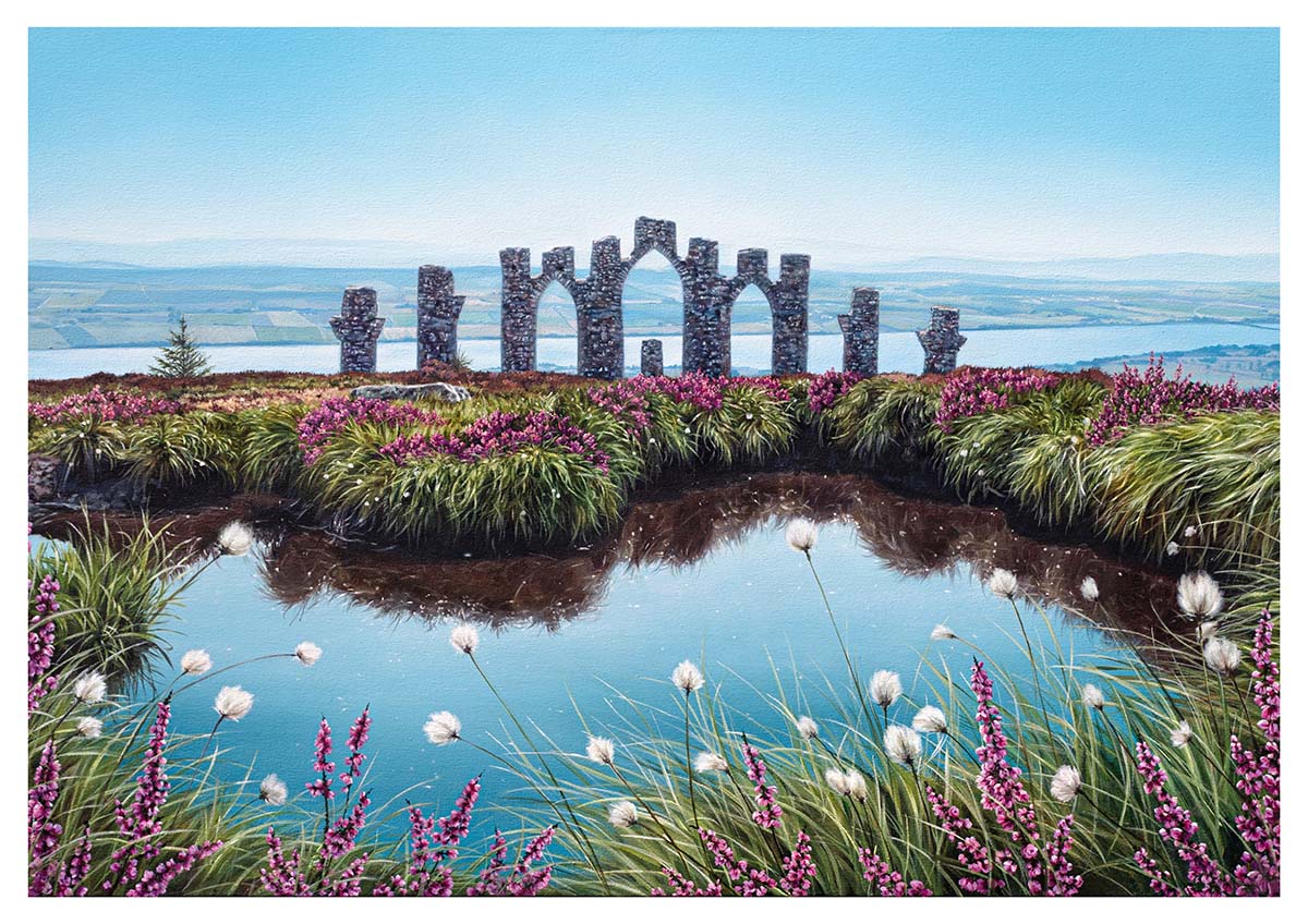 A landscape painting depicting the Fyrish Monument by Holly Aitchison