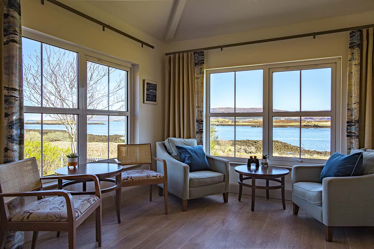 the views out to the water from The House Over-by on the Isle of Skye; best scottish hotels for a christmas getaway