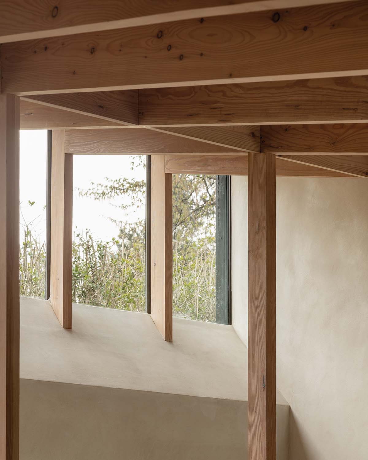 Wooden beams let in natural light in this home