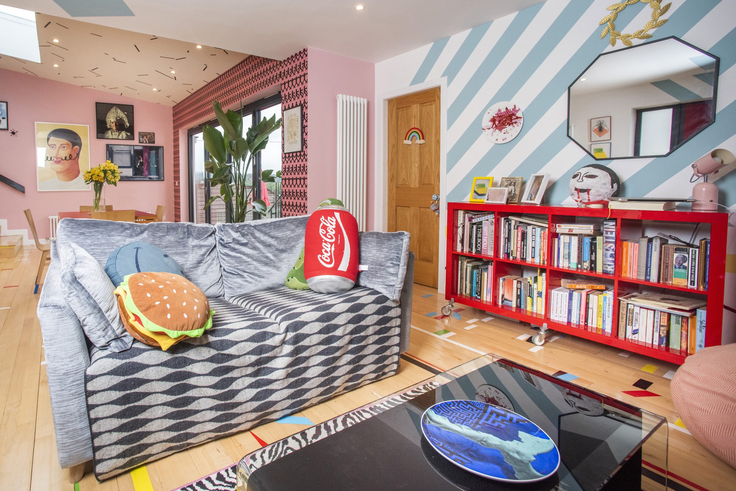 A 1960s extended bungalow on Scotland's Home of the Year 2024 - home to Anna, Harry and their daughters, Marley and Lexie. The twice-extended home boasts clever decorating techniques and reclaimed materials including school gym hall flooring complete with colourful markers