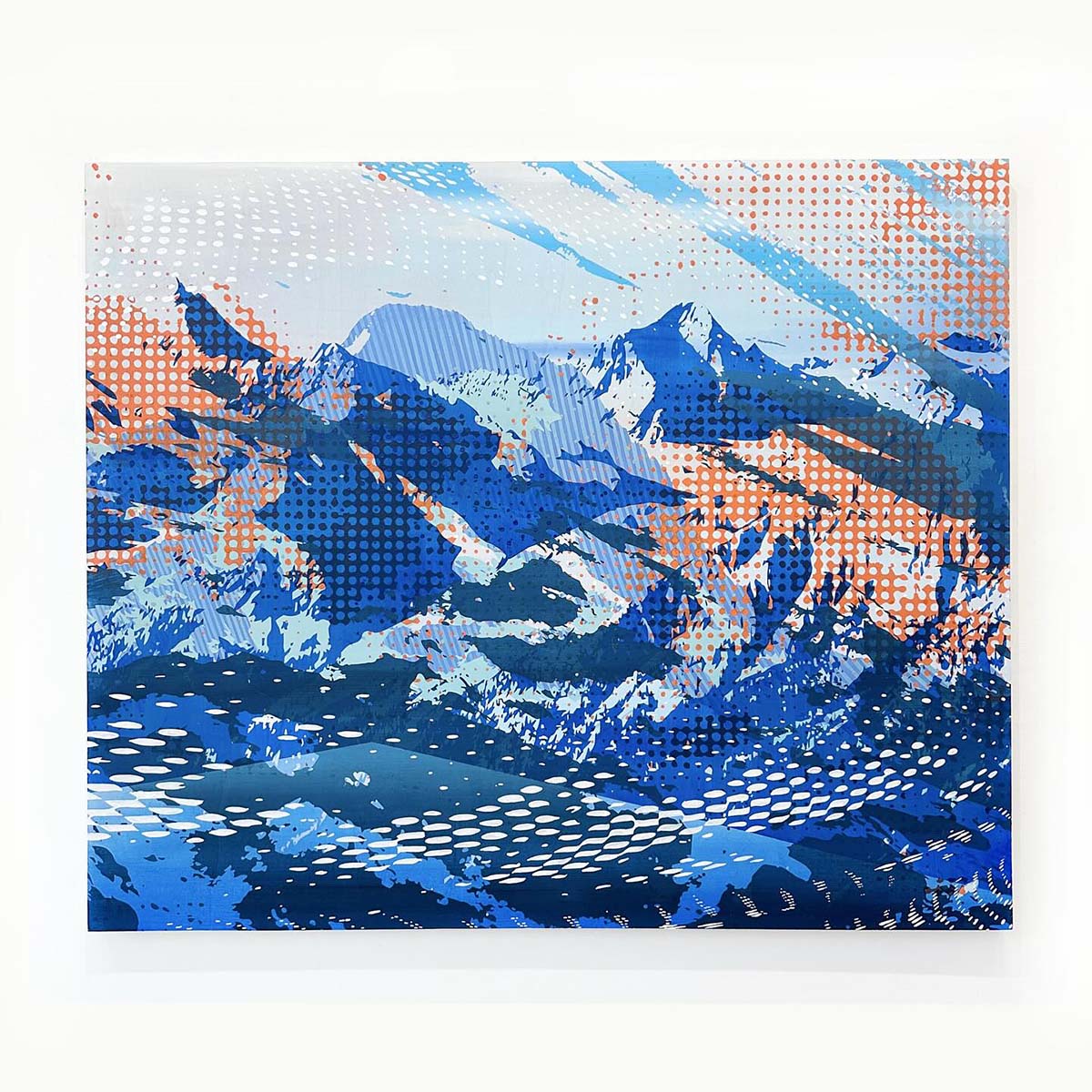 Image of multi-layered art piece, ‘Our Blue Sierras Shone Serene’, by Emily Moore.