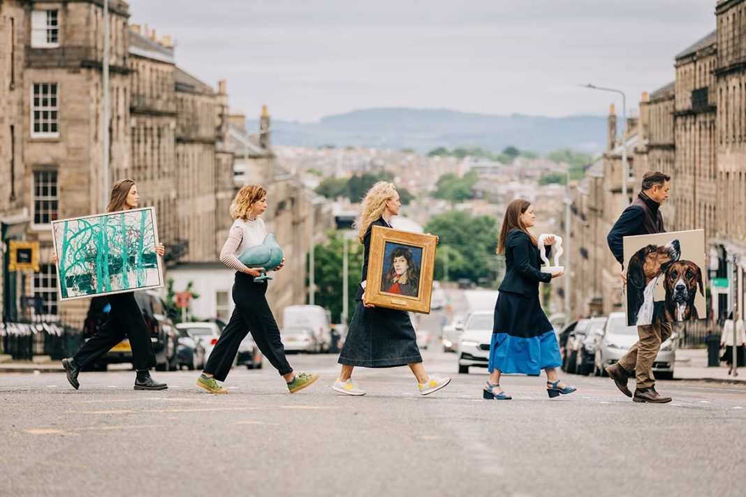 Imagery for Edinburgh's NT Art Month, walking across Queen St in Edinburgh.