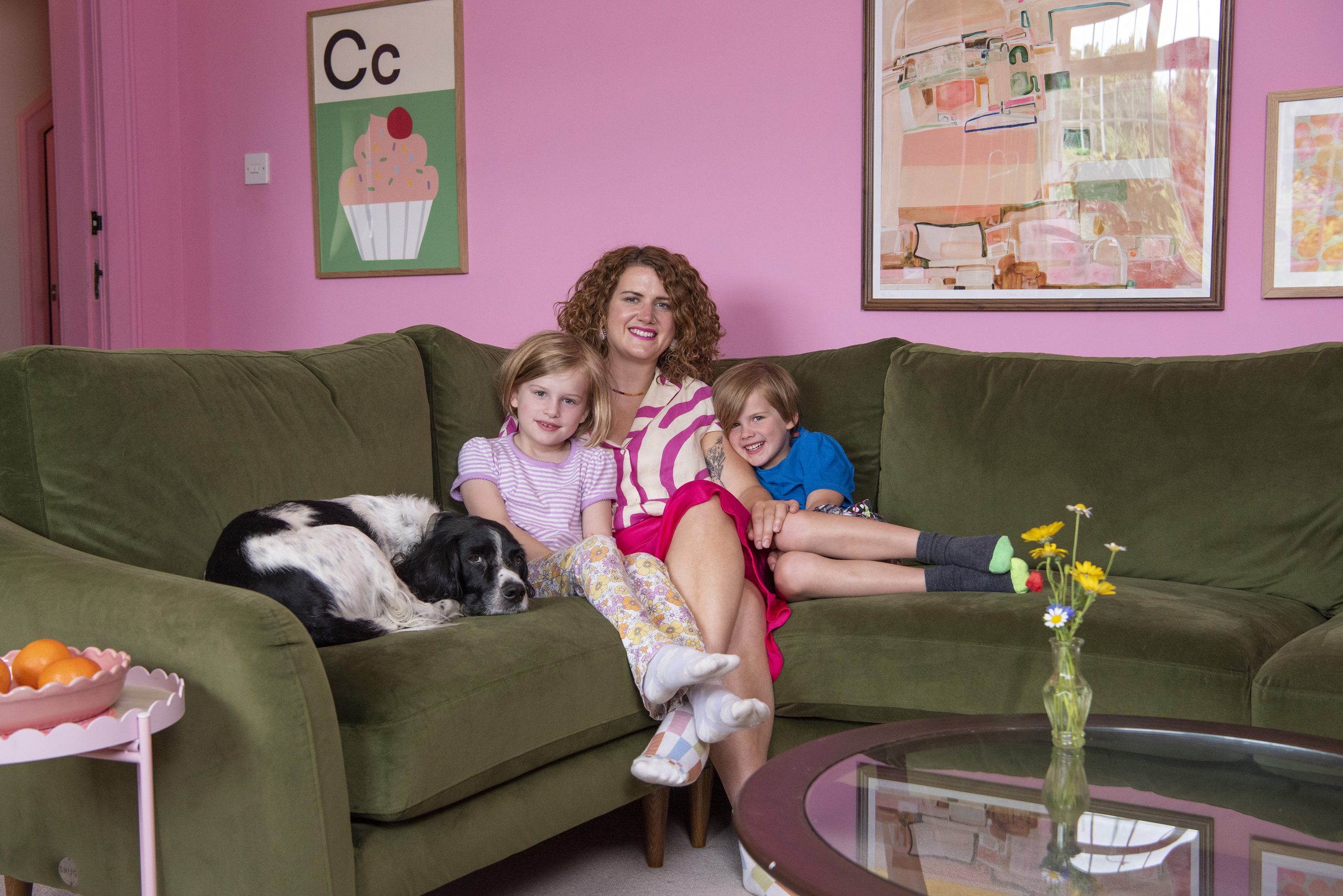 In episode 6 of Scotland's Home of the Year 2024, we visit The Pink House. Homeowner Heather sits in the living room with her kids.
