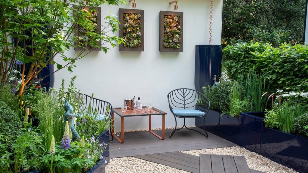 Image by the Royal Horticultural Society for The Water Saving Garden, featuring contemporary design and sustainable foundations by gardener Sam Proctor.