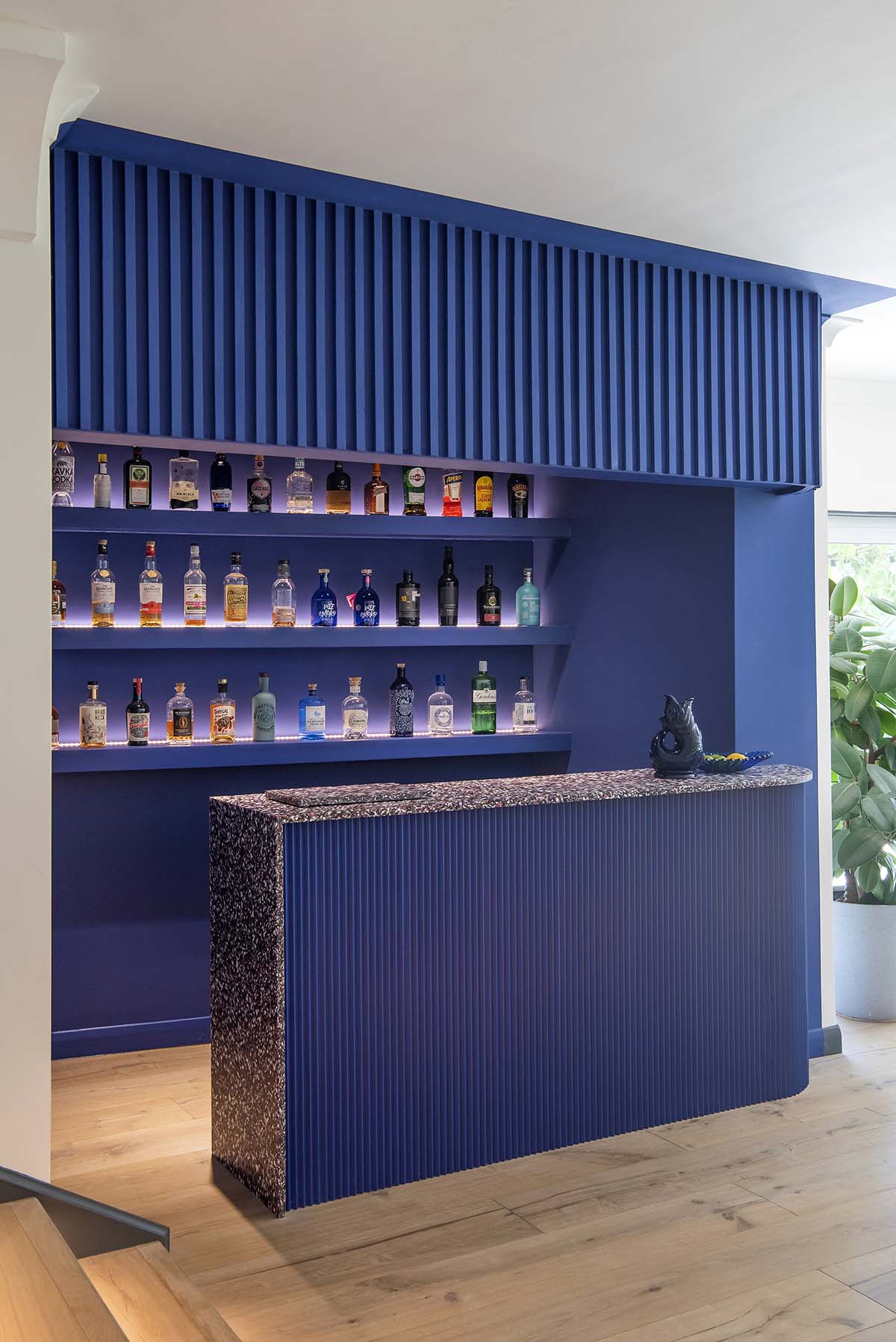 Blue bar handmade by Fran and her team for Scotland's Home of the Year property