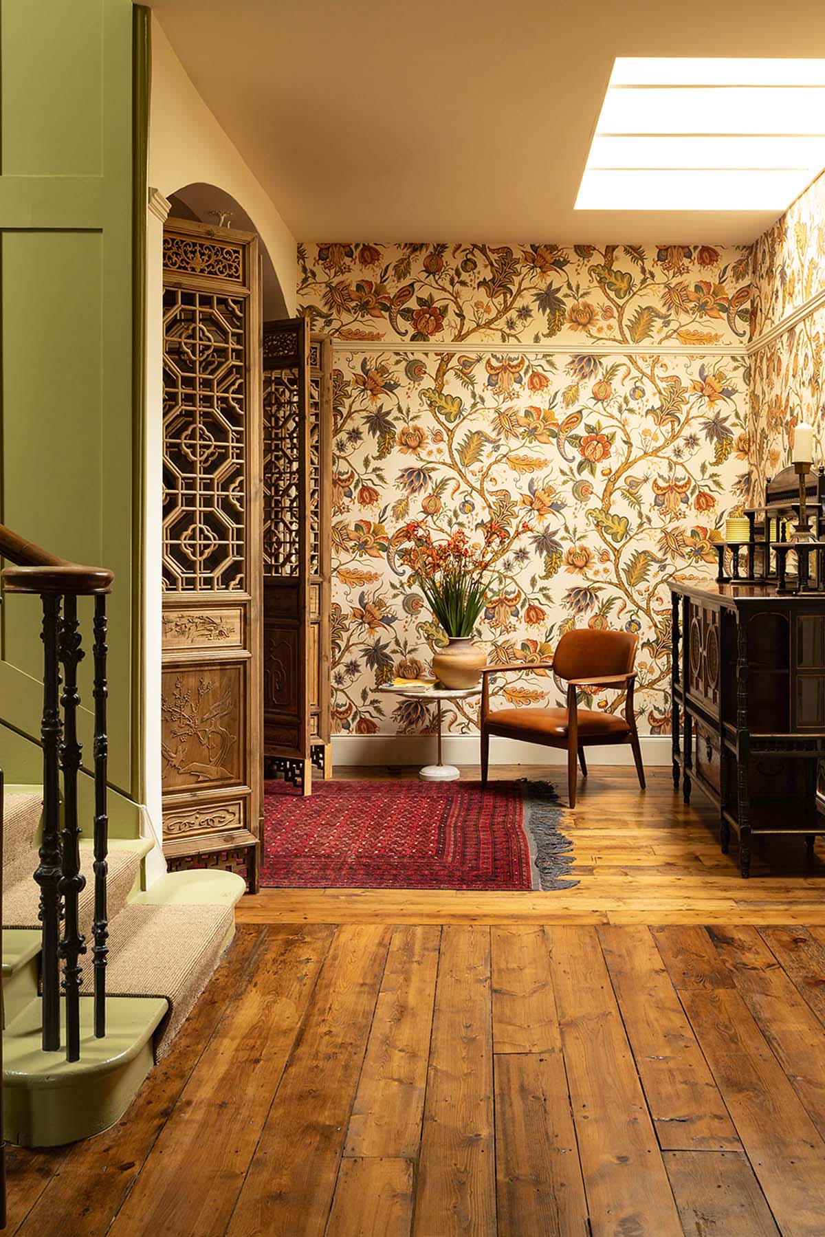 Hallway featuring floral wallpaper in Scotland