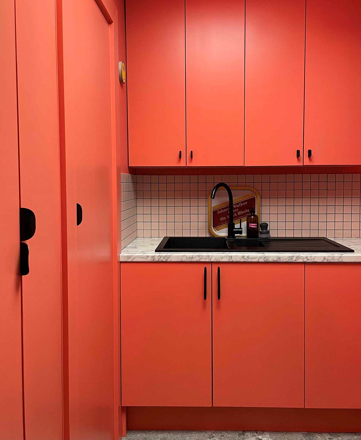Coldwater Bungalow utility room, painted in YesColours Joyful Orange