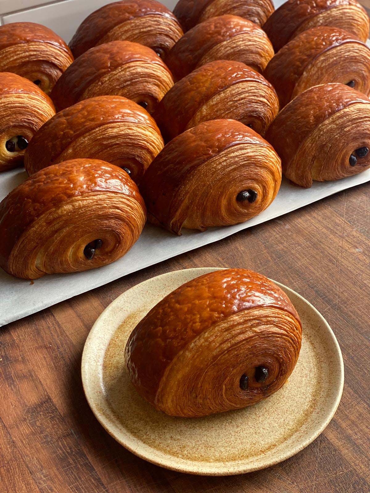 A selection of pain au chocolat available at Lannan Bakery, Edinburgh