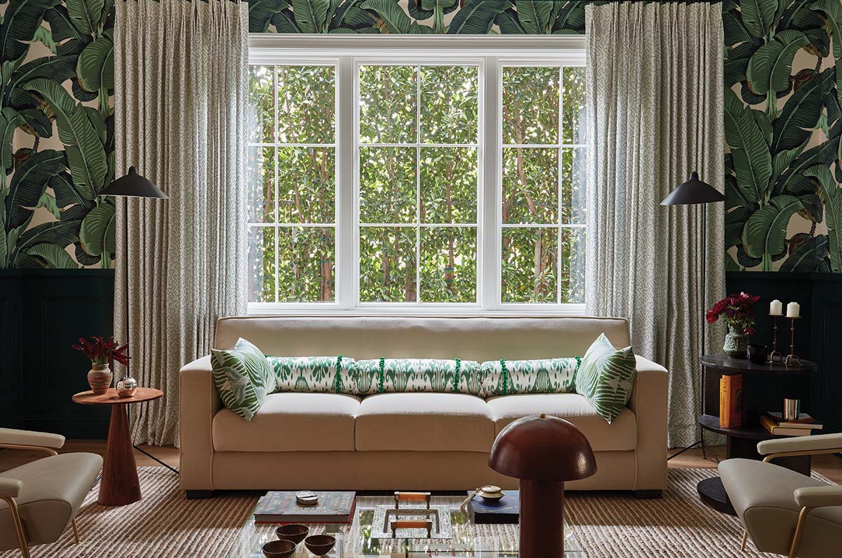 Living room window in Los Angeles house, designed by Tomèf Design Ltd