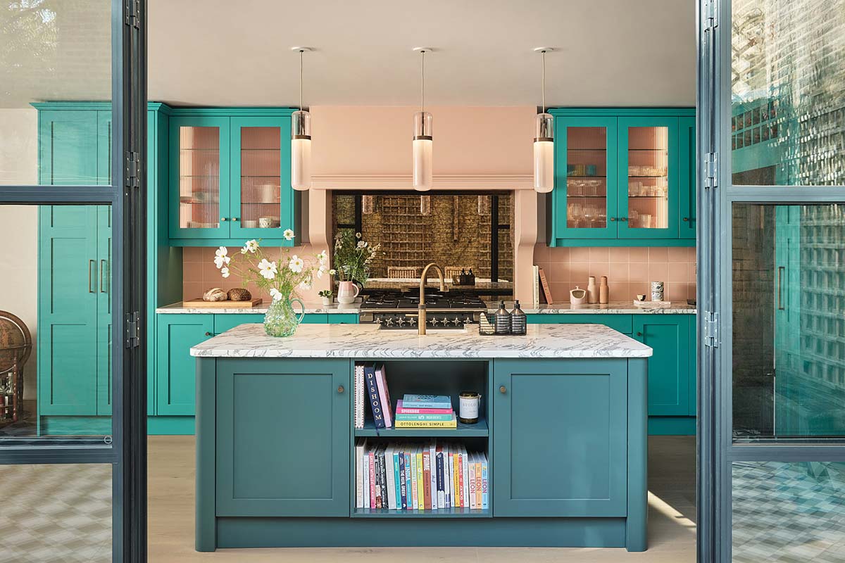 Colourful kitchen designed by John Lewis of Hungerford