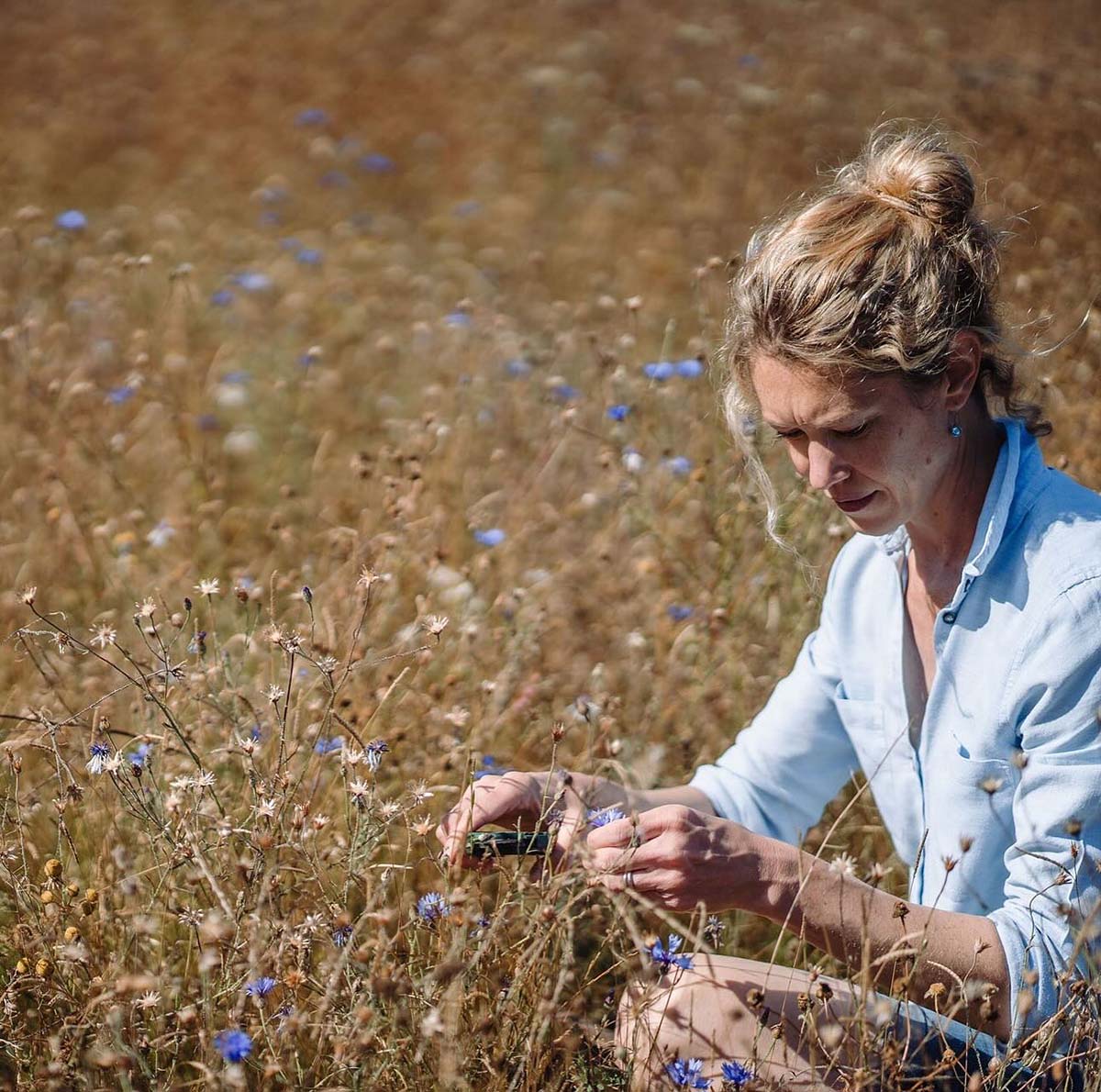 Dr Sally Gouldstone, Seilich skincare in the meadow where they make the products