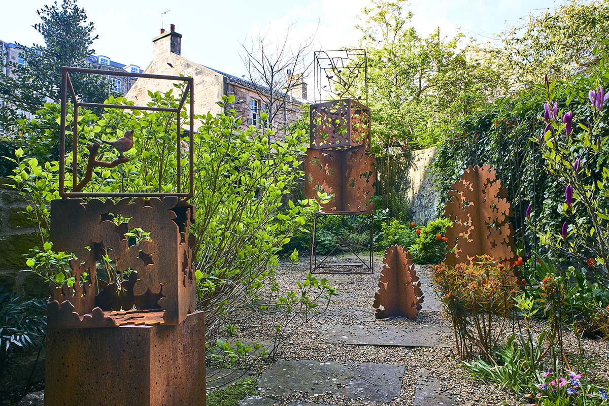 The Scottish Gallery back garden with art exhibitions in Scotland