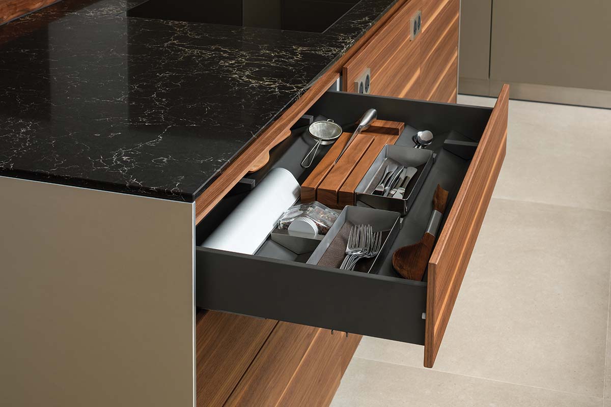 Print cutlery drawer in this Cameron Interiors design