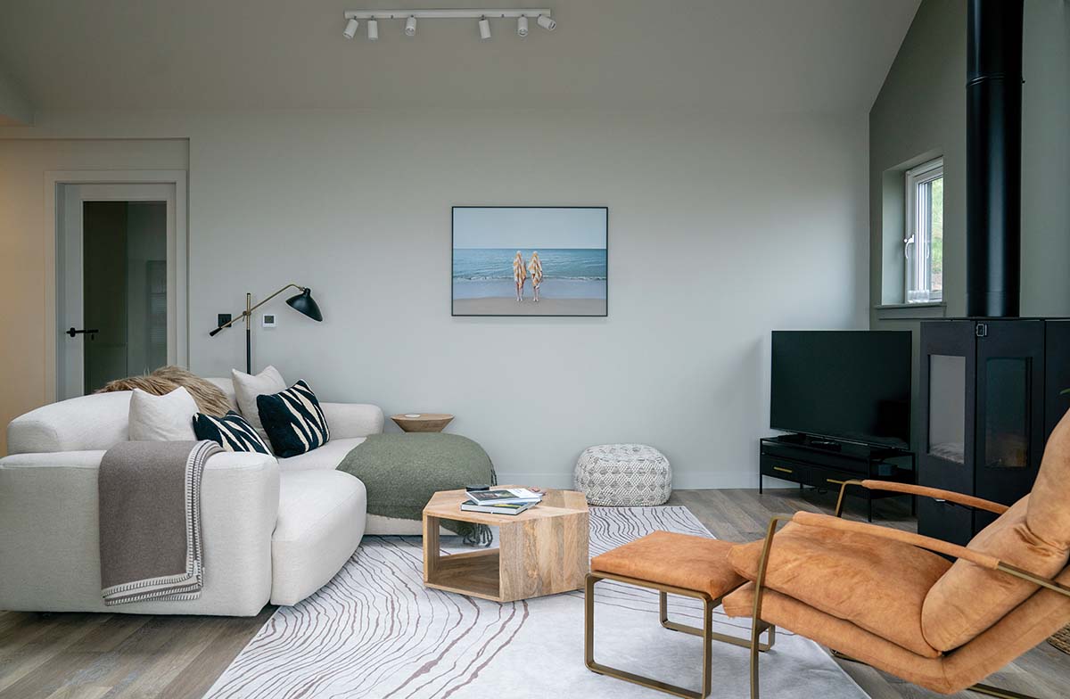 Living room in The Lookout, which is a holiday home sitting on the beach of Canty Bay in East Lothian, Scotland