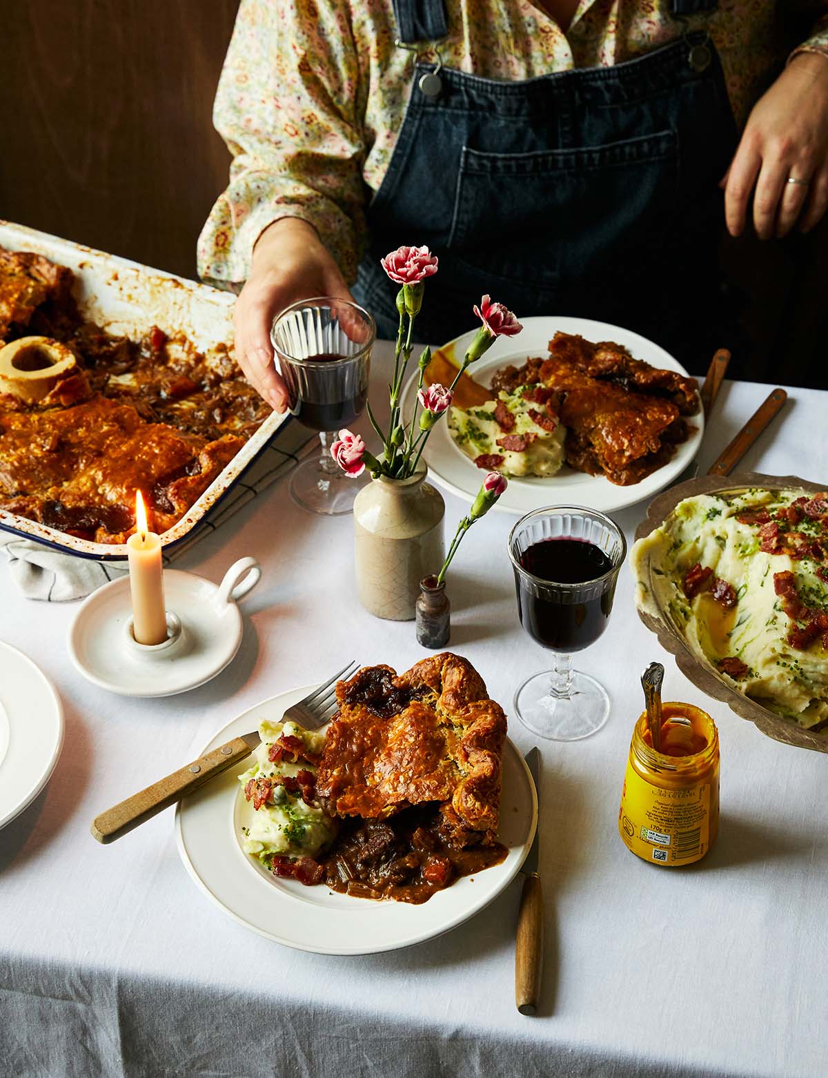 beef pie recipe at kitchen table in edinburgh, rosie mackean