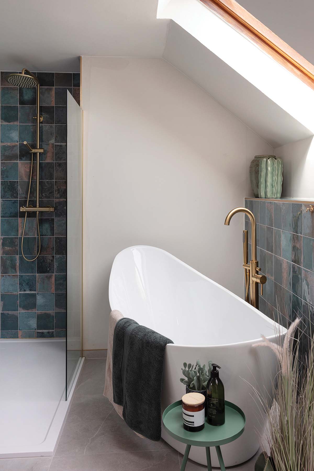 bathroom with sweeping freestanding bathtub