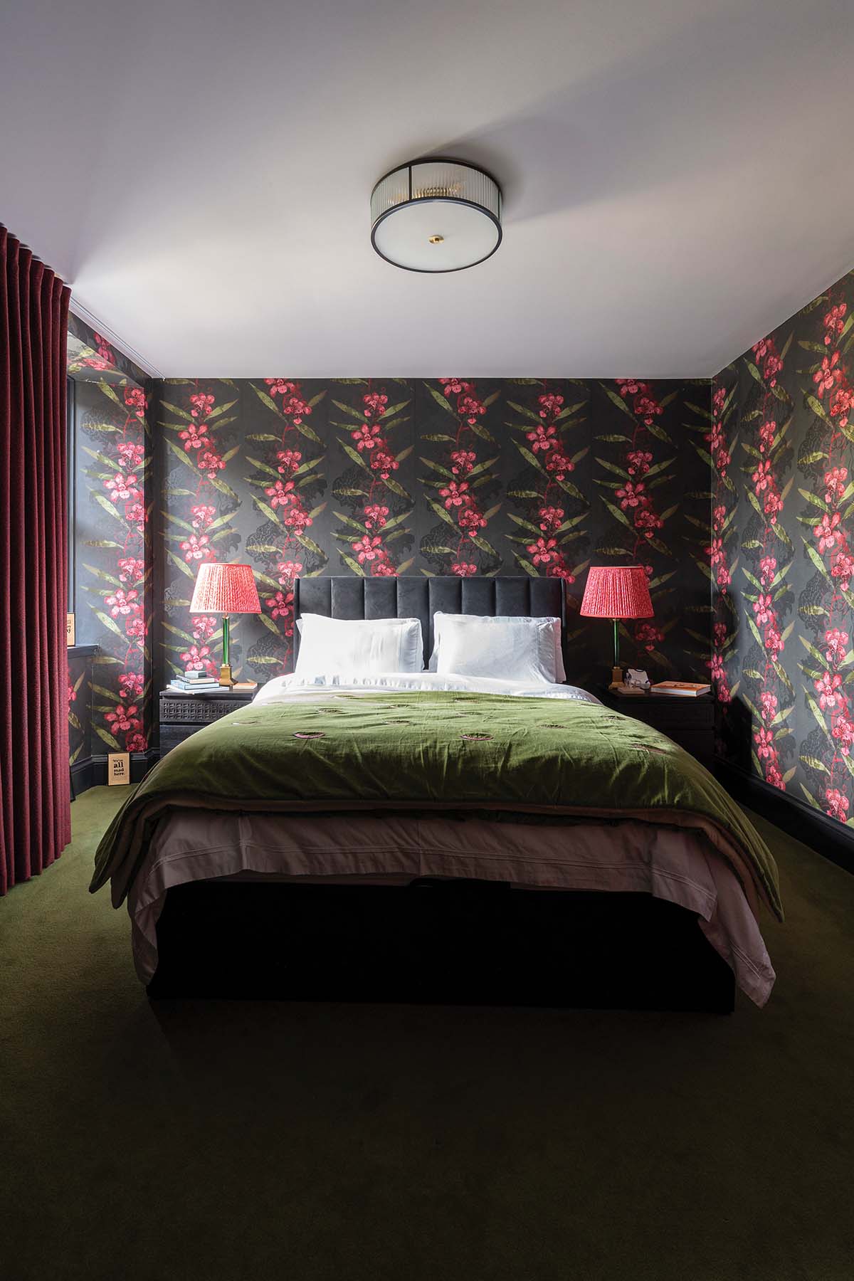 boudoir walls with timorous beasties wallpaper, designed by anna campbell jones