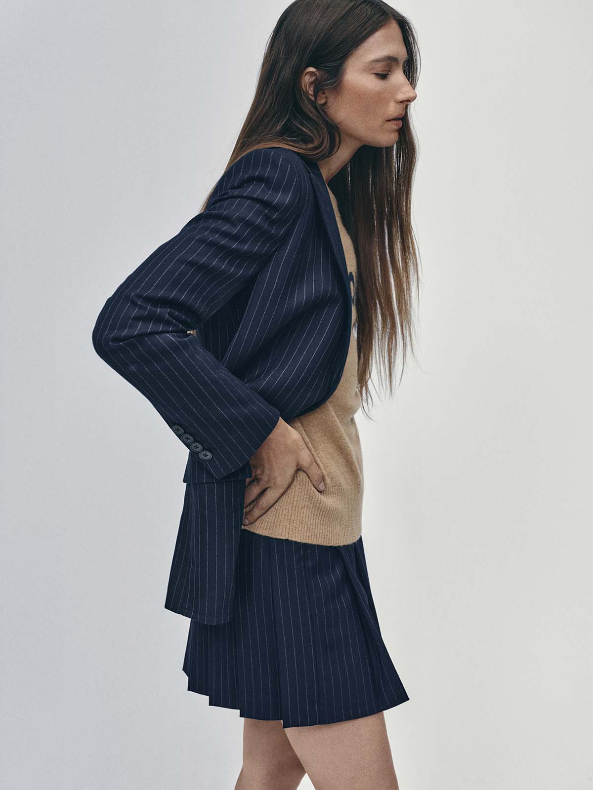 A pinstripe suit from M&S Bella Freud collection