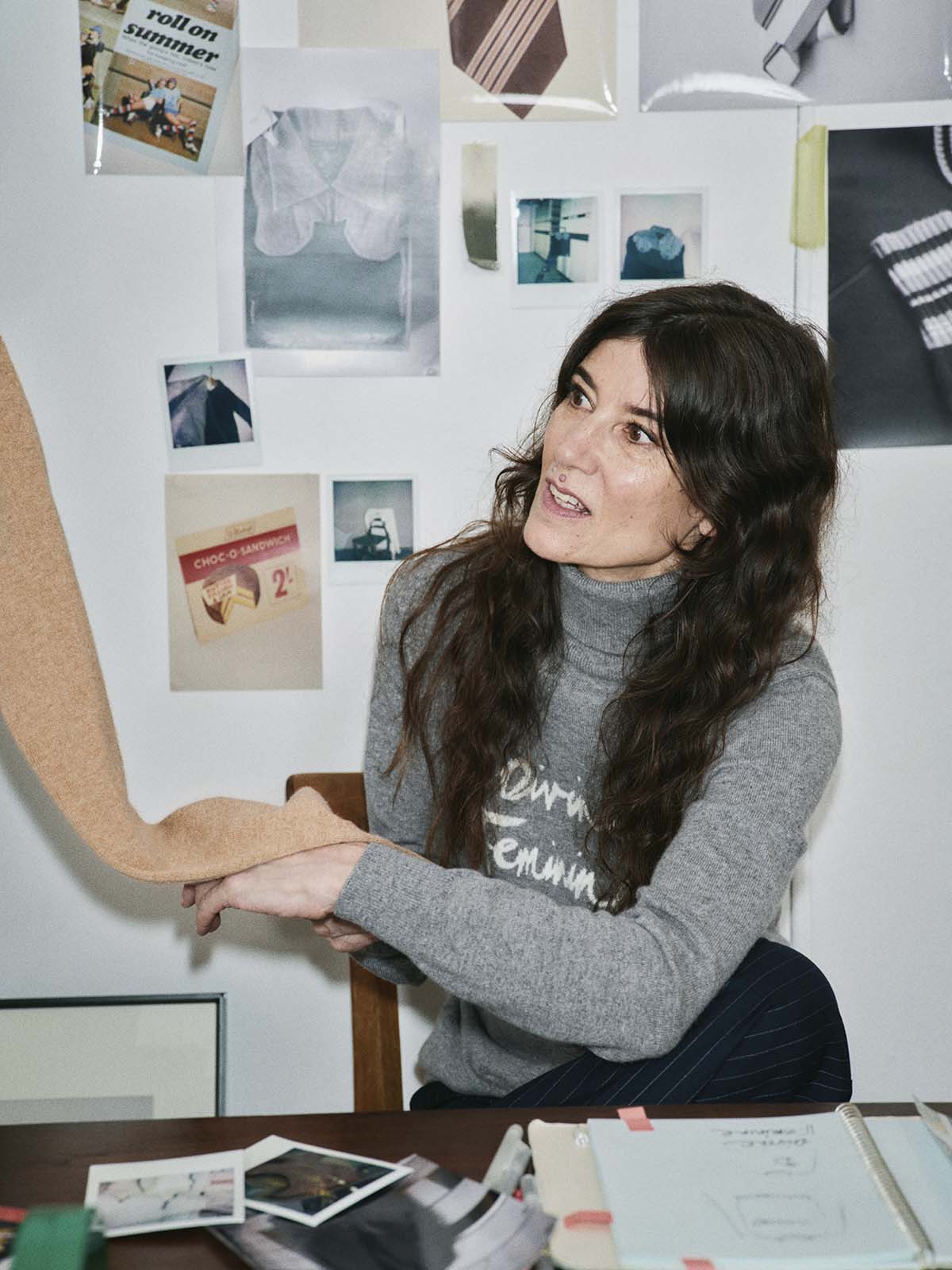 Designer Bella Freud in her design studio while designing the new M&S collection