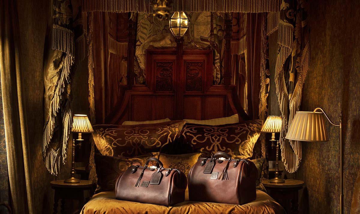  shop featuring mackenzie leather bags made for the witchery shop opening on halloween