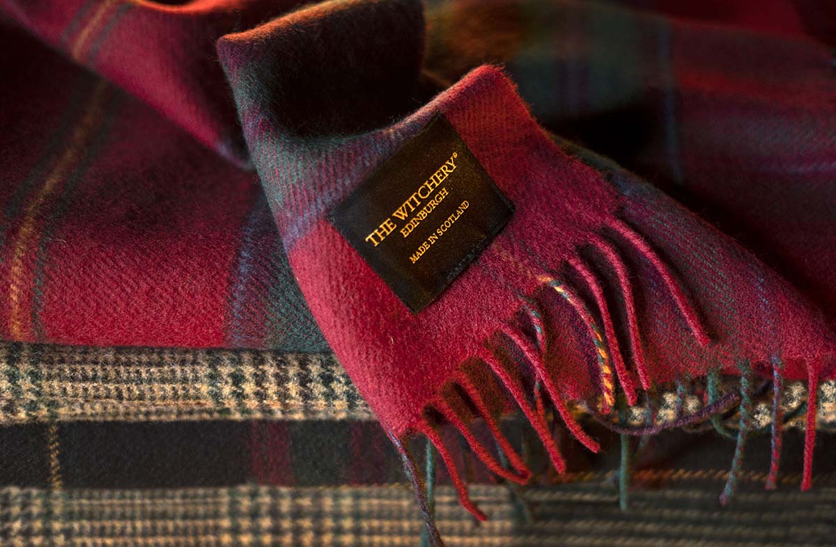  tartan and woollen scarf in the opening of the witchery shop