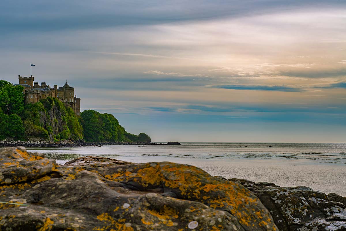 View from the Beach of Culzean Castle on the Ayrshire Coast Near Glasgow in Scotland