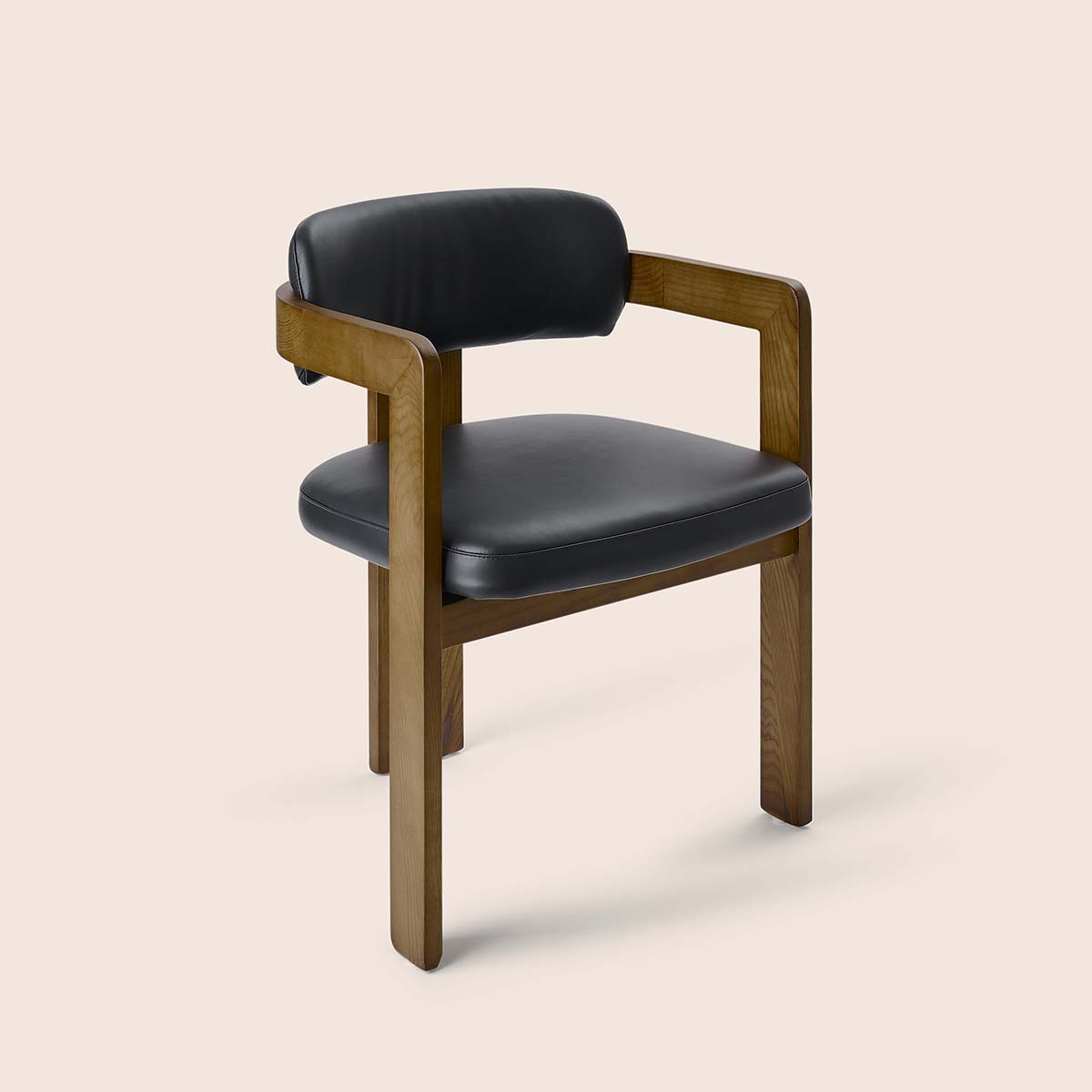 Curved Walnut Dining Chair - Black Leather