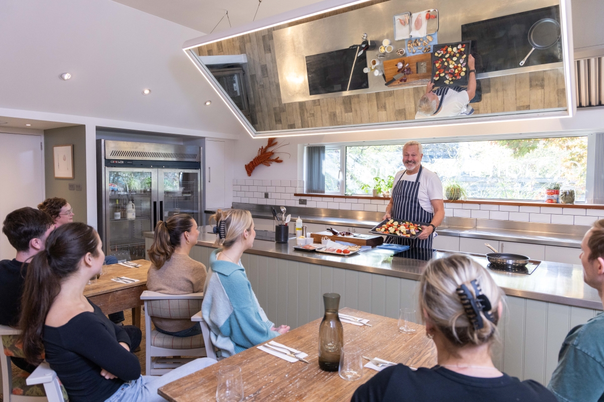 nick nairn cook school events in november as part of the whats on in scotland november article, showing a cooking demonstration with tasting