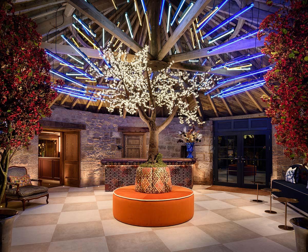 main entryway and foyer in the tempus hotel, designed by jeffreys interiors