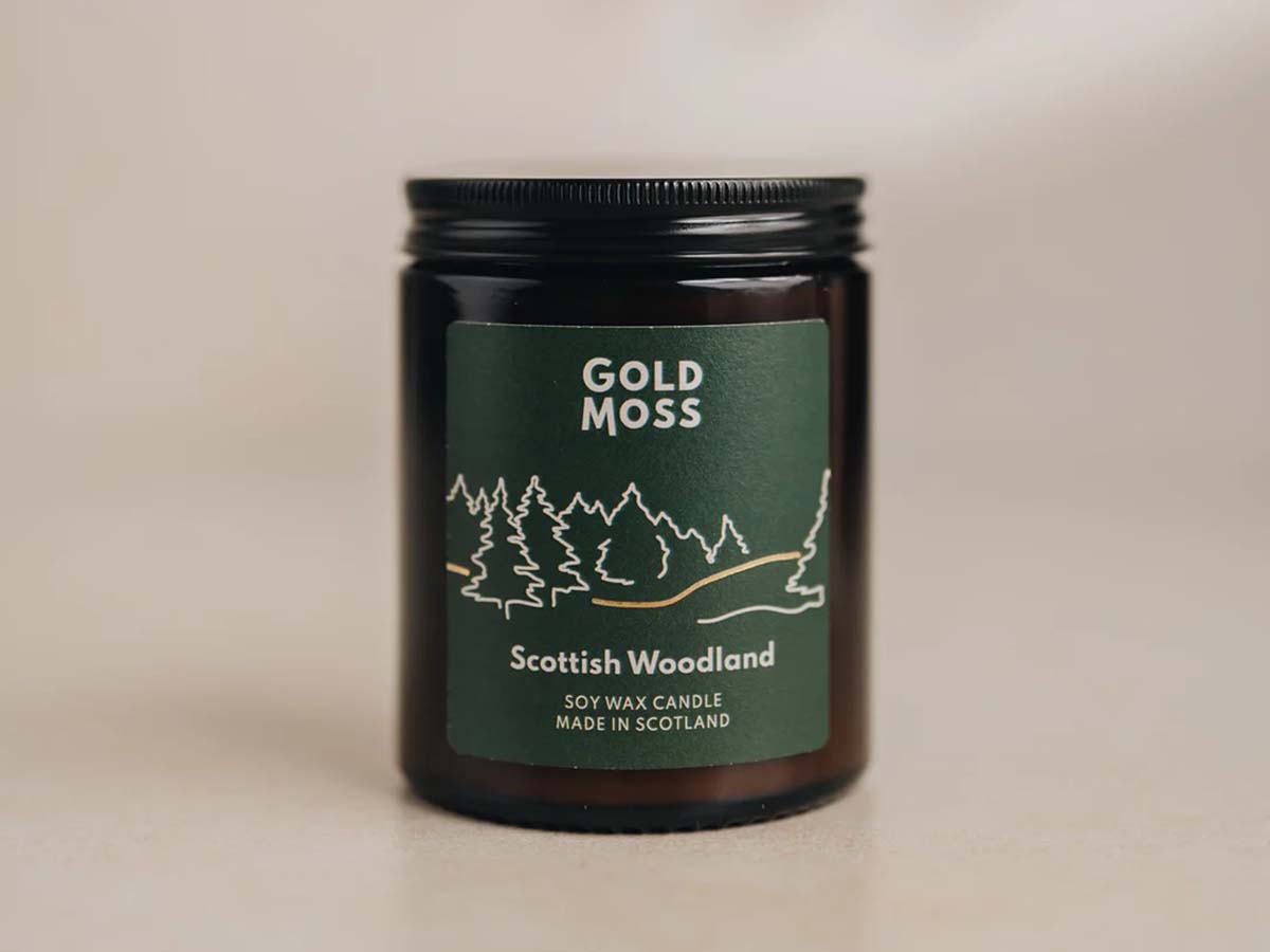 Gold Moss Scottish Woodland candle - listed as part of a christmas list and gift guide from homes & interiors scotland magazine