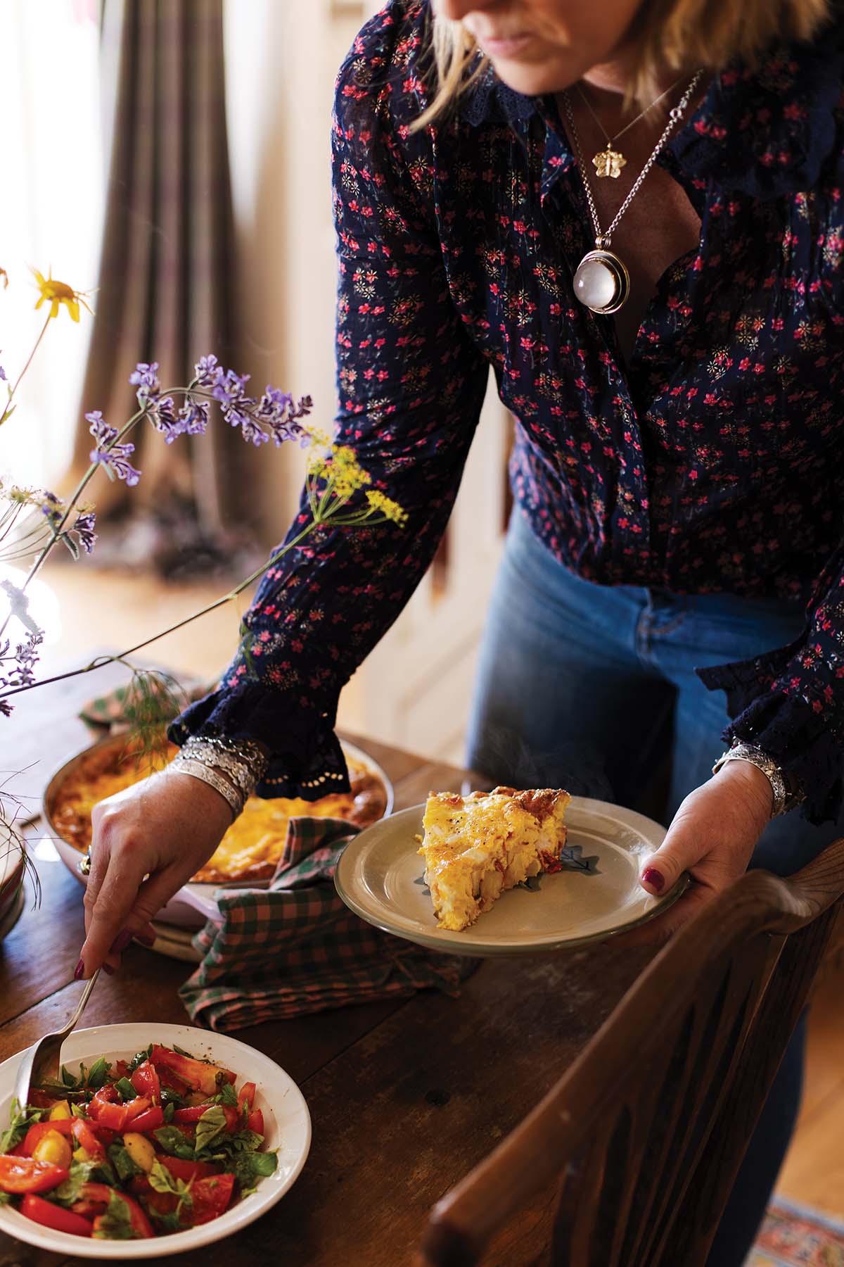 cooking quiche by hand, using natural ingredients picked from around the home in perth, scotland