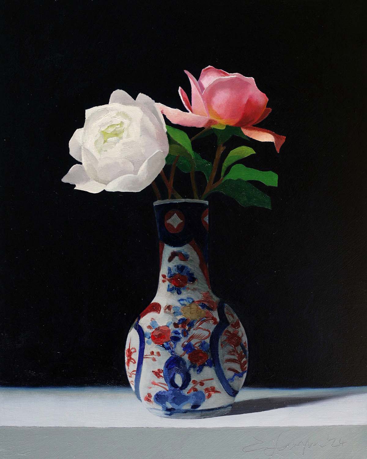 Andrew Thompson Roses in a Japanese Vase FOR MORNINGSIDE GALLERY Christmas exhibiiton 